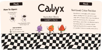 CALYX HYDRATION STICKS, a sandwich print with a second design on the back