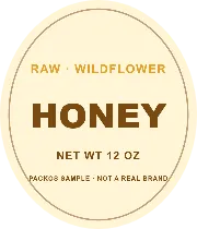 HONEY sample: a 3 × 3.5 in oval label for a squeeze bottle